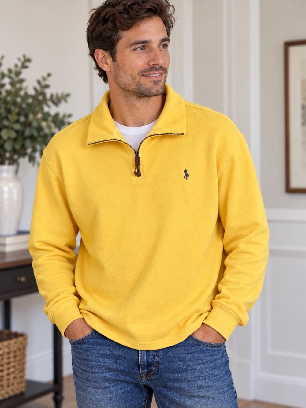 Ralph Lauren Men’s Bright Yellow Quarter-Zip Sweater